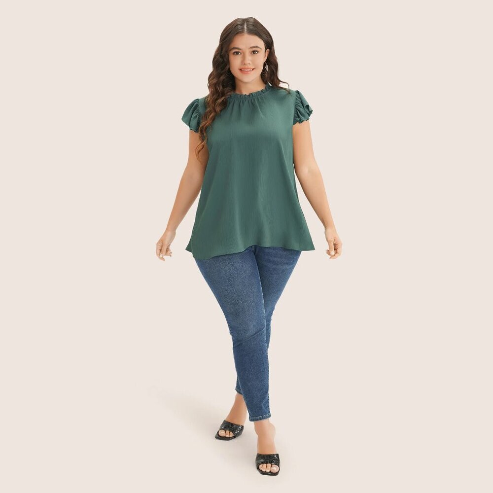 NWT BloomChic Mint Plain Mock Neck Cap Sleeve Ruffle Trim Blouse Size 26/4X - Picture 6 of 10